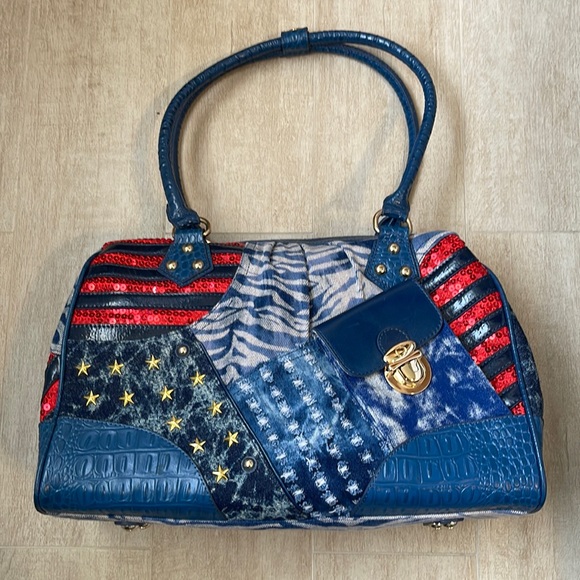 Sharif Handbags - Sharif Denim 1827 Patriotic Bag With Stars & Stripes Sequins & Studs Bag